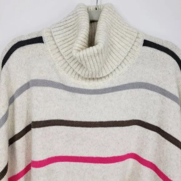 3/$25 LOFT Striped Turtleneck Poncho Sweater XS / S Women's Pullover Cream Pink - Picture 7 of 7